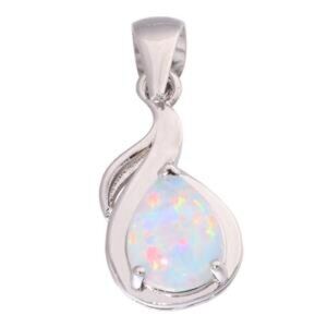 New - Small White Fire Opal Silver Pendant - Includes a Chain